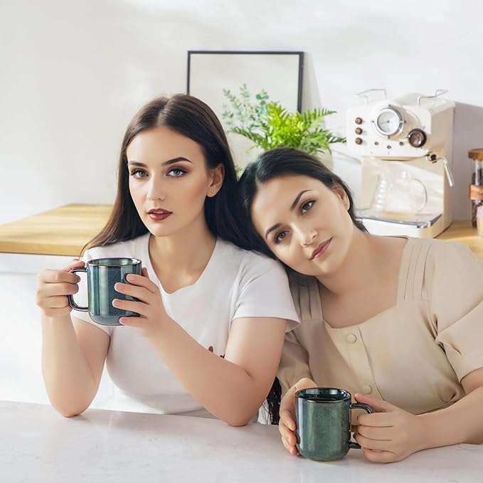 vancasso STARRY Coffee Mugs Set, 12 oz Ceramic Coffee Cups for Latte Hot Tea Cappuccino Cocoa Milk Stoneware Cups Set of 6, Dishwasher & Microwave Safe, Green