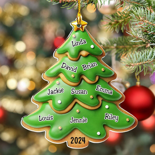 Family Gingerbread Name - Personalized Custom 3D Inflated Effect Acrylic Ornament Family Members and Pets Ornament Gifts for Family Tree Decoration (A05, 6 Names)