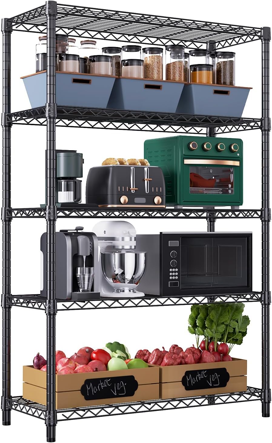 1750 lbs Steel Storage Shelving 5-Tier Utility Shelving Unit Steel Organizer Wire Rack for Home,Kitchen,Office,Garage, 1750 LBS Capacity 17.7" D x 47.2" W x 72.3" H