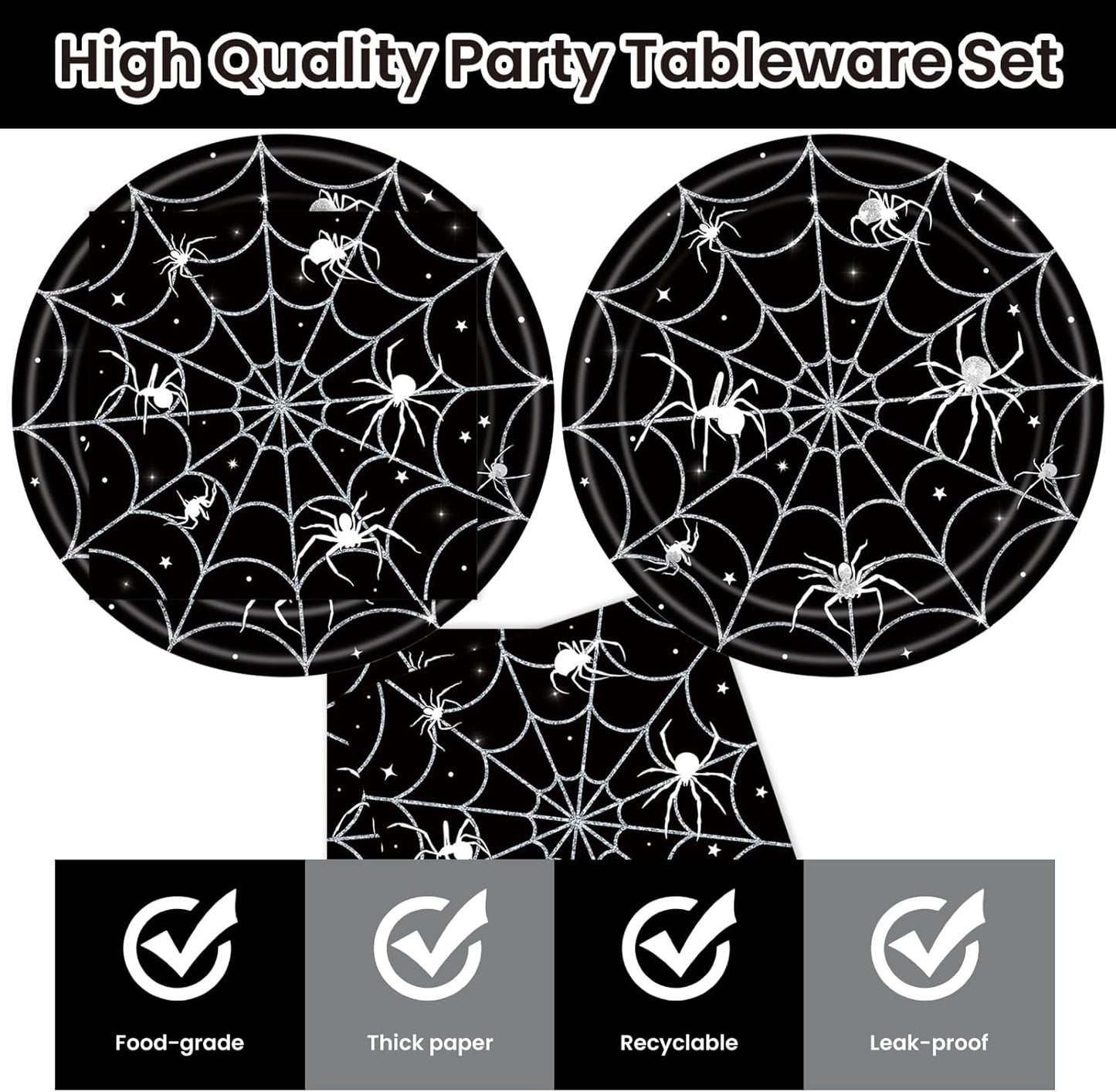 40Pcs Halloween Paper Plates and Napkins Party Supplies, Spider Web Plates Napkins Disposable Dinnerware Set for Spooky Halloween Party Decorations
