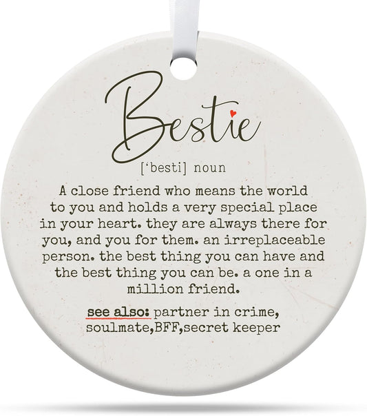 Friendship Gifts for Women, Best Friend, Funny, Work Besties, Sister, Friend Ornaments for Women, Ceramic Christmas Ornaments (Besties 2)