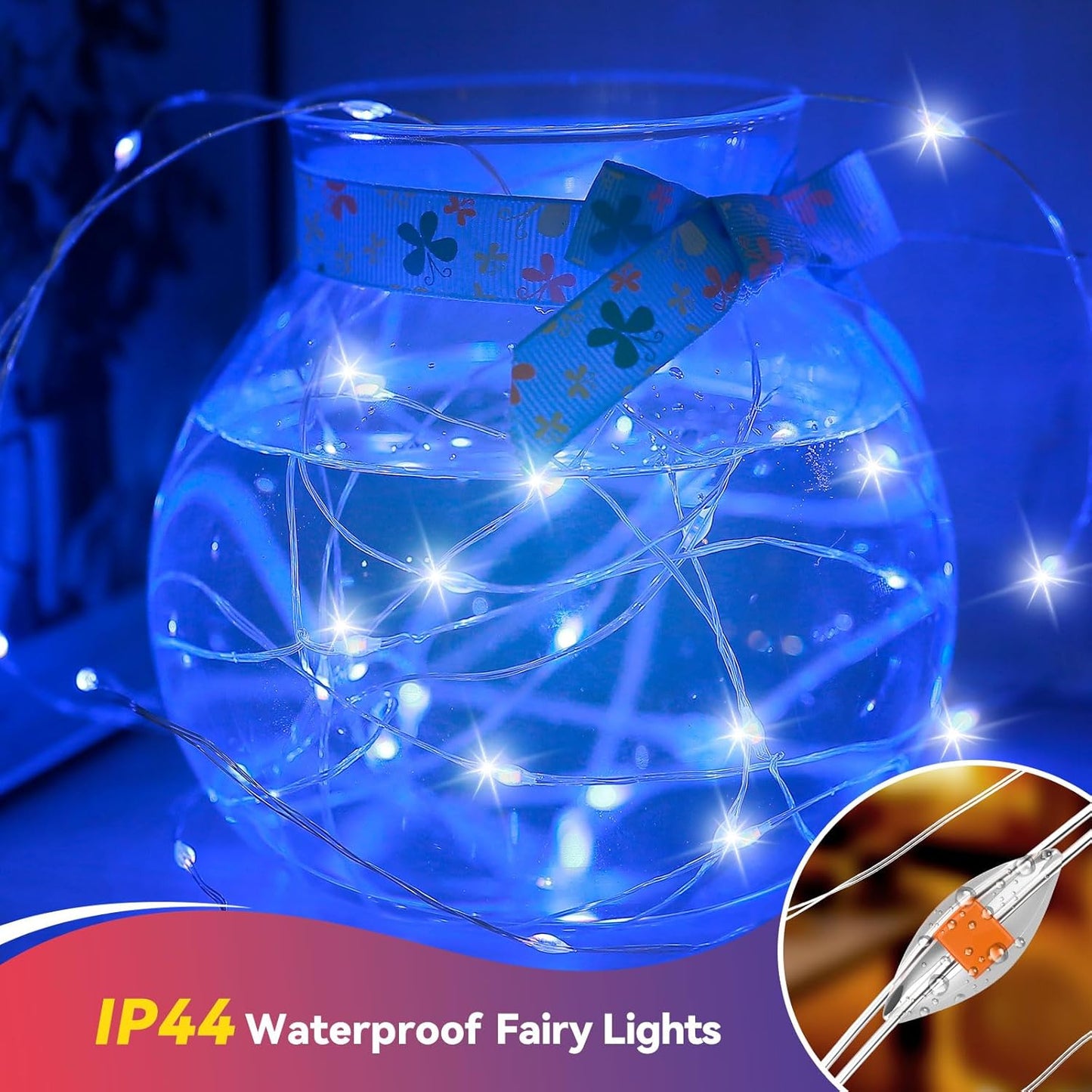 4 Pack 60LED Christmas Fairy Lights Battery Operated - 20FT Twinkle Lights with 2 Lighting Modes Indoor Outdoor, Waterproof Led Fairy String Lights for Bedroom, Classroom, Dorm, DIY Decor, Blue
