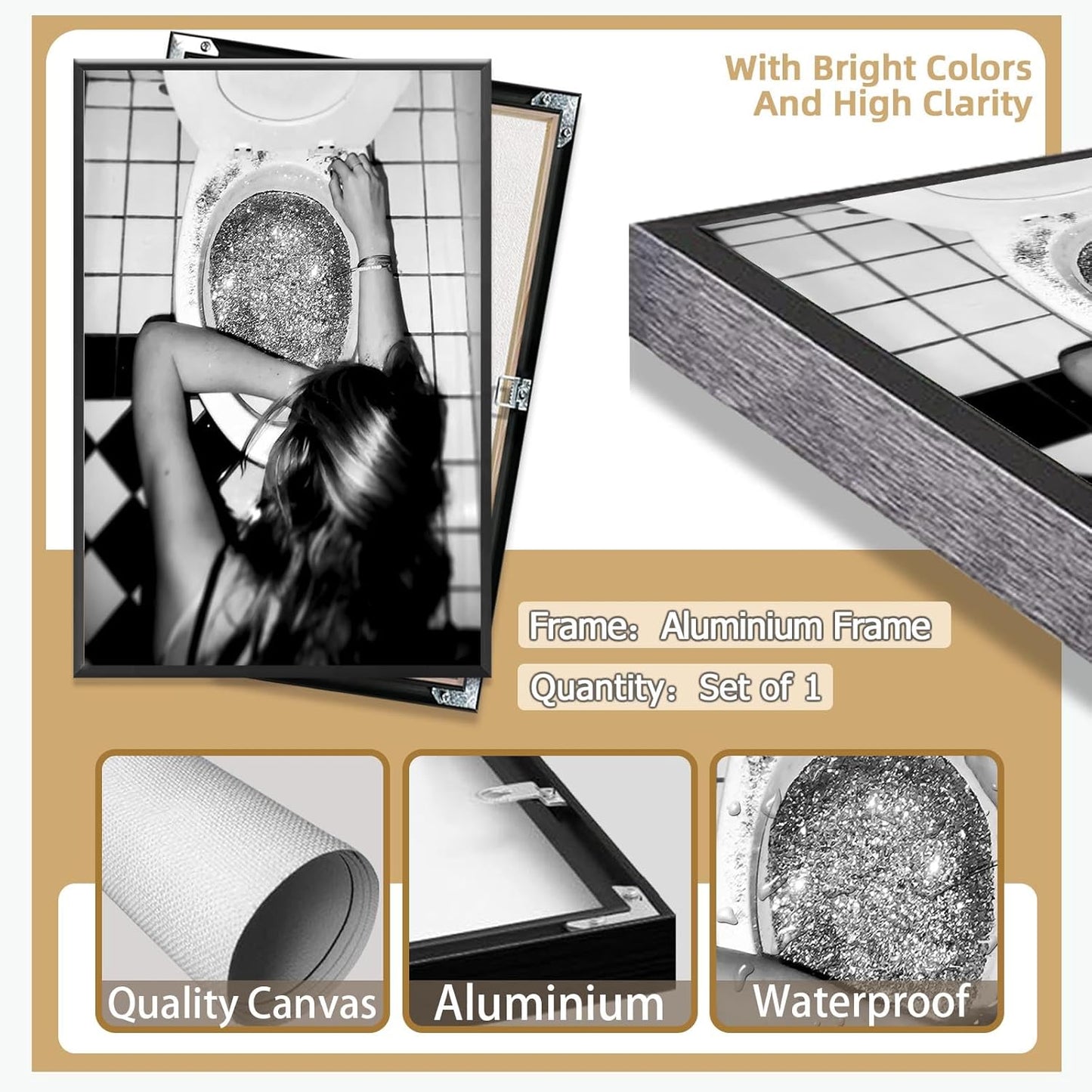 Funny Bathroom Wall Art Black and White posters Bar Disco Party prints painting Girls Bathroom Canvas wall art Funky aesthetics Teen Girl Bedroom wall decor for 12x16in Framed