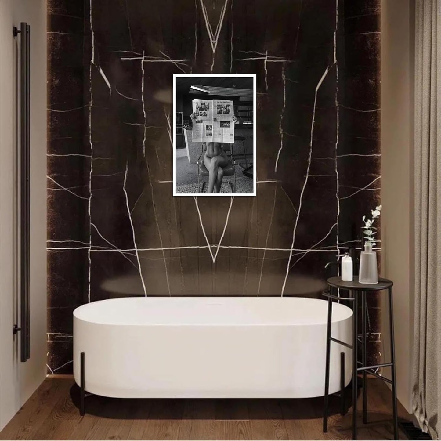 Liyark Sexy Glamorous Reader Poster Feminist Art Black and White Preppy Canvas wall art Retro Room Aesthetic Newspaper prints painting Trendy Naked Women Art wall decor 12x16in Unframed