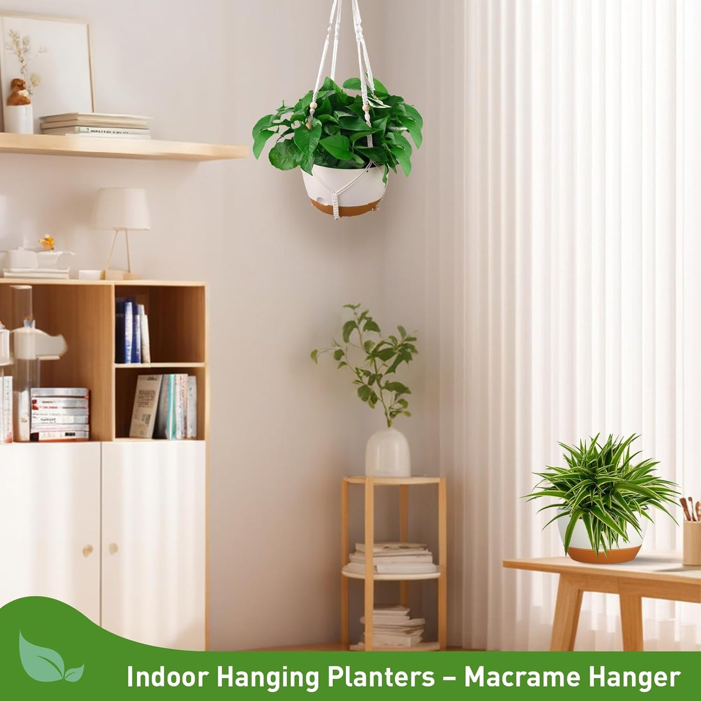 10 Inch Hanging Planters for Indoor & Outdoor Use (2 Pack) - Self-Watering & Drainage Flower Pots with Chain & Macrame Hangers (White, 10 in)
