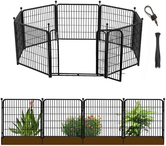 32 in(H) Decorative Garden Fence with Gate, 8 Panels Total 17.7 Ft(L) Heavy Duty Iron Animal Barrier Fence for Yard,Suitable for Indoor Pet Or Outdoor Dog Fencing, Garden Border Fence