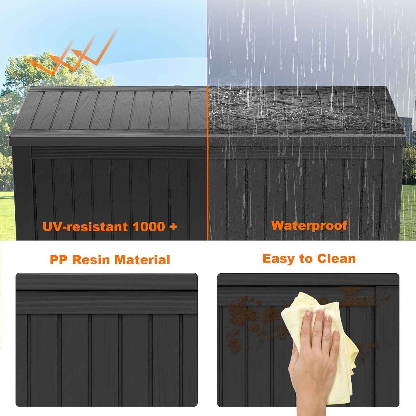 180 Gallon Resin Deck Box, Lockable Patio Outdoor Storage Box for Furniture, Garden Tools and Tools Storage, Waterproof Outside Storage Boxes - Black