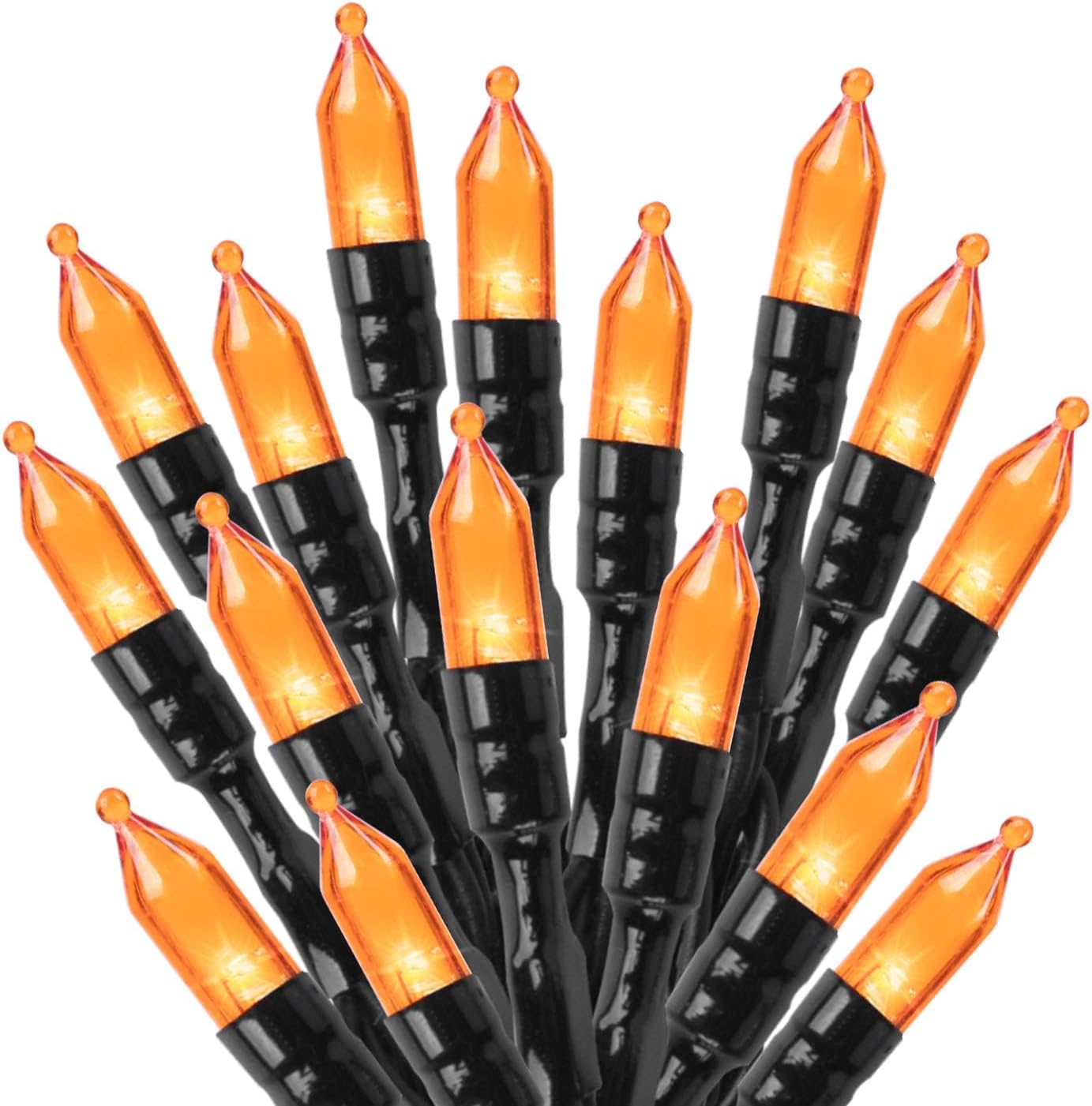 2Pack Orange Outdoor Halloween Lights, 39Feet 100 LED Mini Lights with 8 Lighting Modes, Connectable Halloween String Light Plug in for Garden Patio Haunted House Ghost Holiday Lighting Decoration