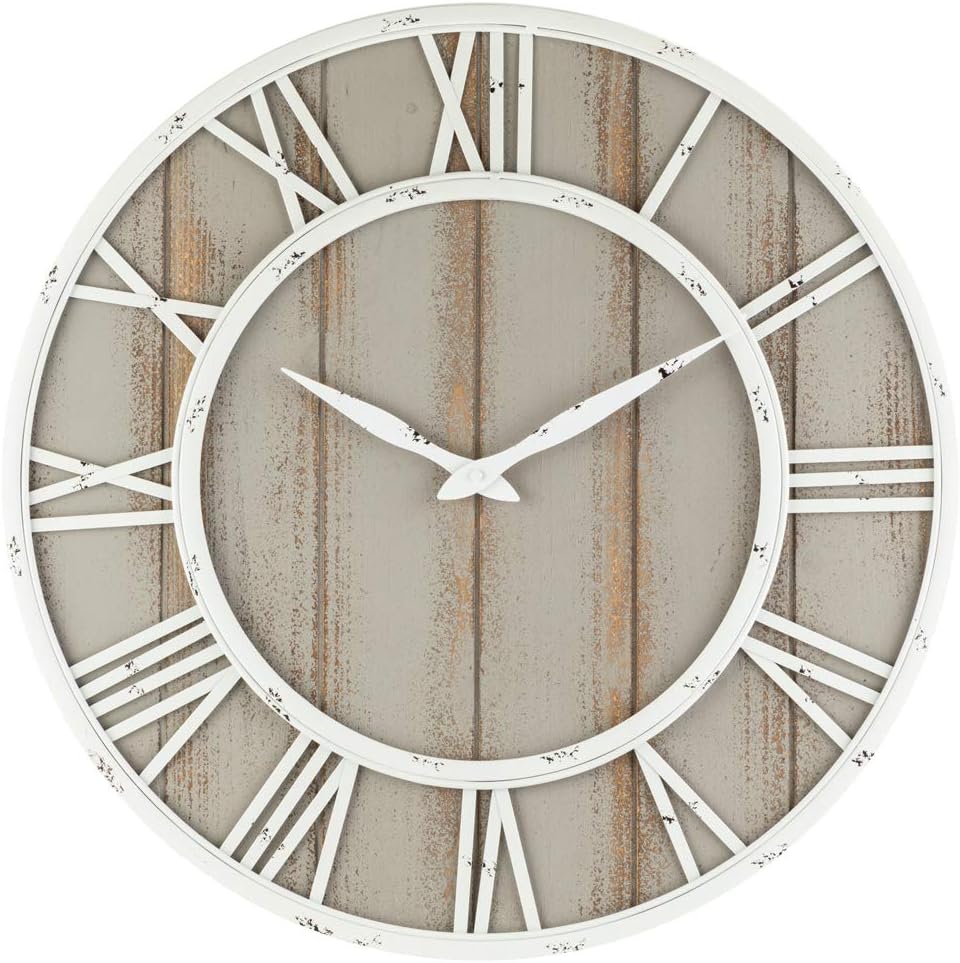 Oldtown Farmhouse Metal & Solid Wood Noiseless Wall Clock (Coastal Grey, 30-inch)