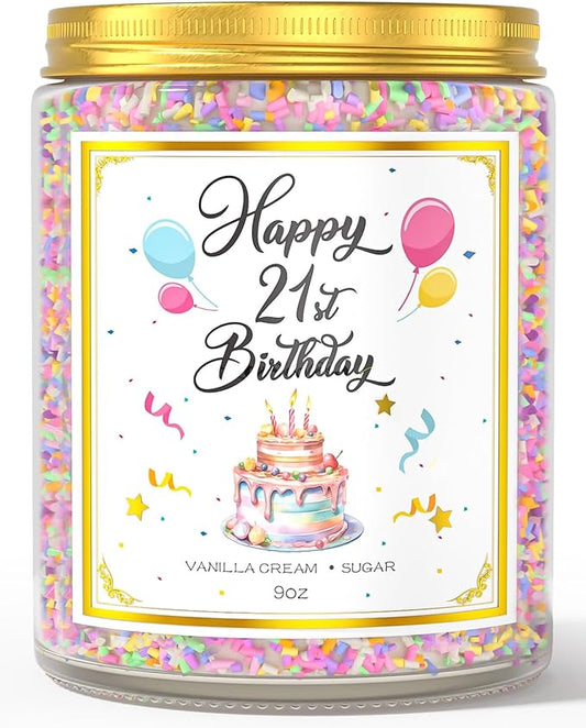 21st Birthday Candles Gifts for Women- 9 oz Happy Birthday Candle with Vanilla Birthday Cake Scent, Gifts for Women & Men, Friendship Ideas