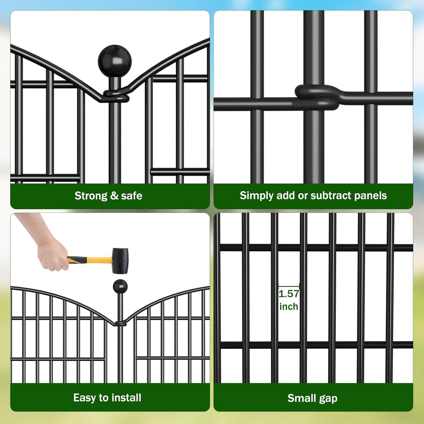 10 Panels No Dig Decorative Garden Fence - 40 in (H) x 23.6 ft (L), Dog Fence Outdoor for Yard，Rustproof Metal Animal Barrier Ground Stakes Fencing for Garden, Patio, Flower Bed