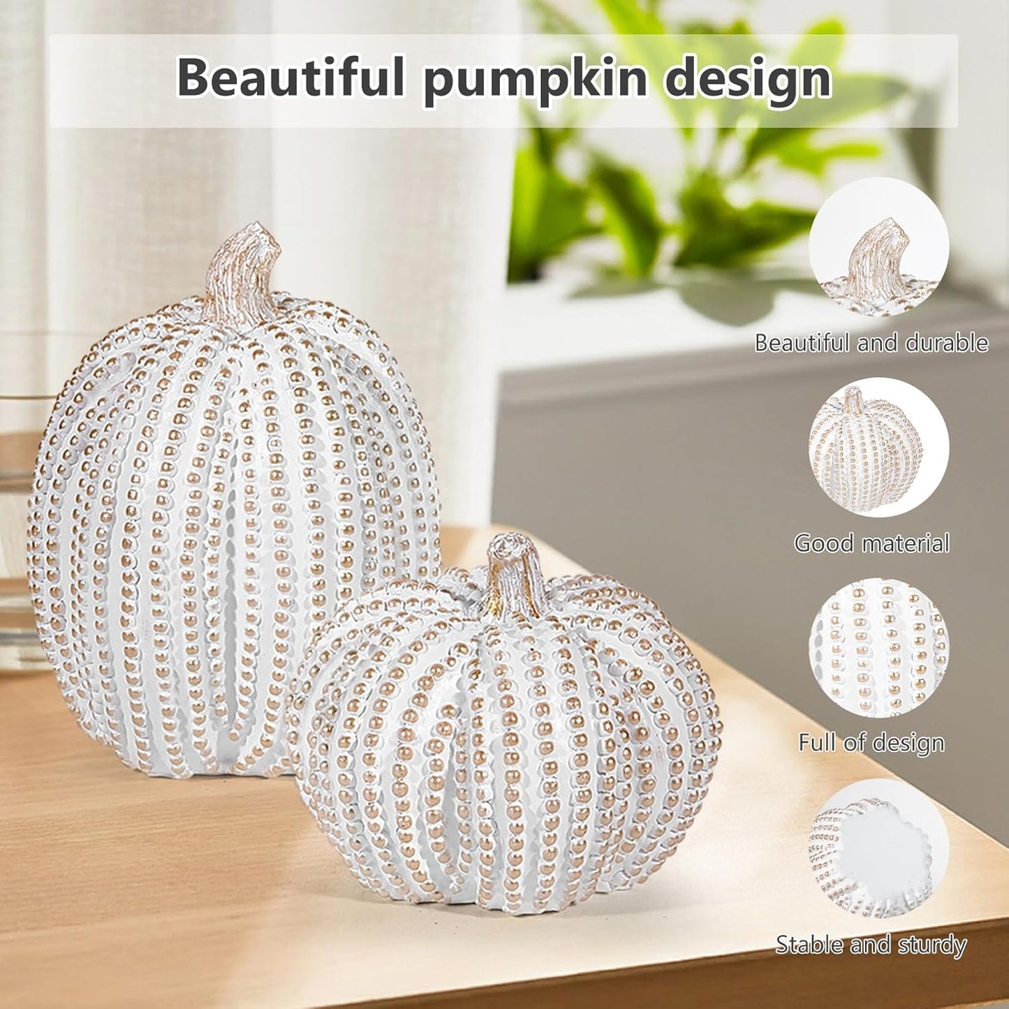 2Pcs Halloween Pumpkin Artificial Resin Pumpkins Decor for Mantel Harvest Autumn Tabletop Decoration Gold Fall Pumpkin Decorations Thanksgiving Table Centerpieces (Set A, ONE Size)