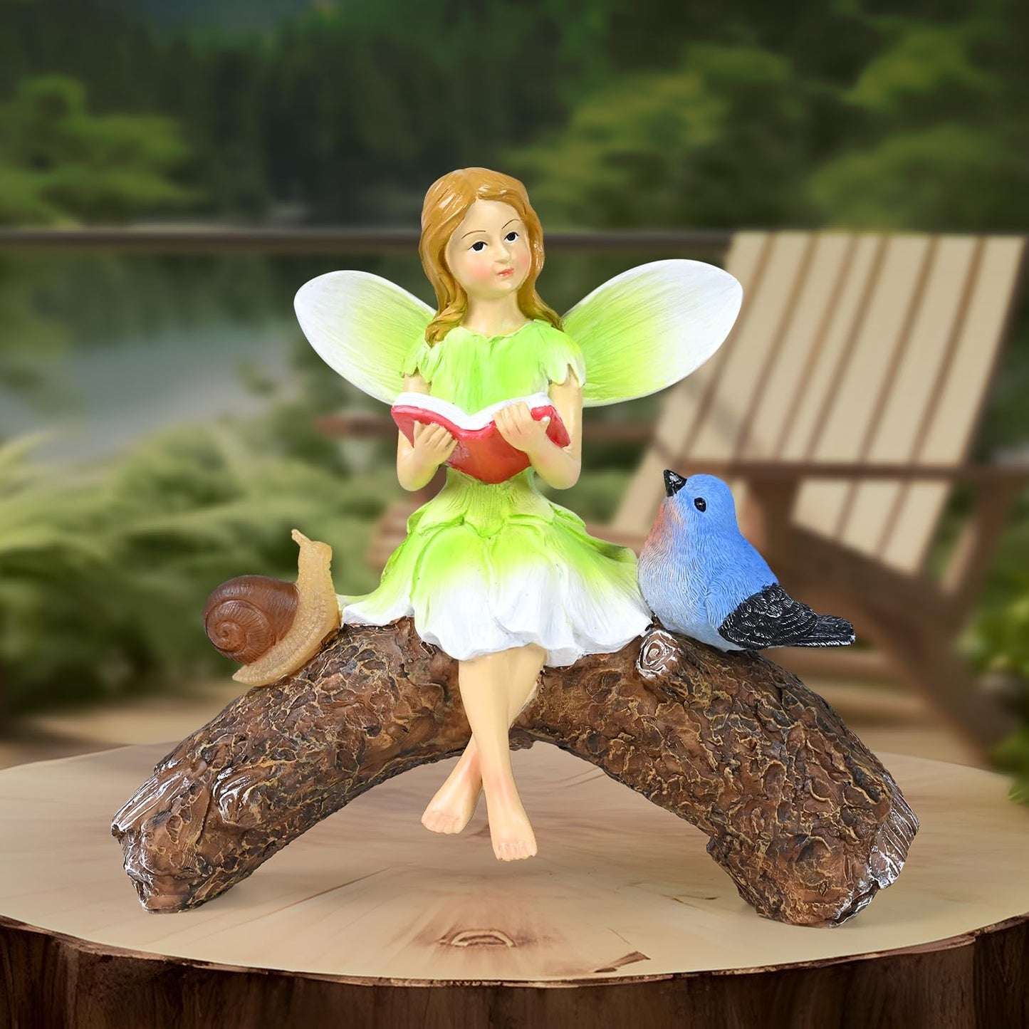 Garden Flower Fairy Statue Decor-Solar Outdoor Fairy Statues-Garden Fairy Outdoor Snail,Bird Figurines Decoration for Outside Patio Lawn Yard,Fairies Ornaments Gifts,Tall 8.4 Inches