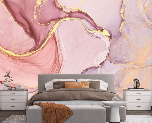 Gilding Marble Pink Wall Mural Wallpaper for Bedroom 137" x 100"