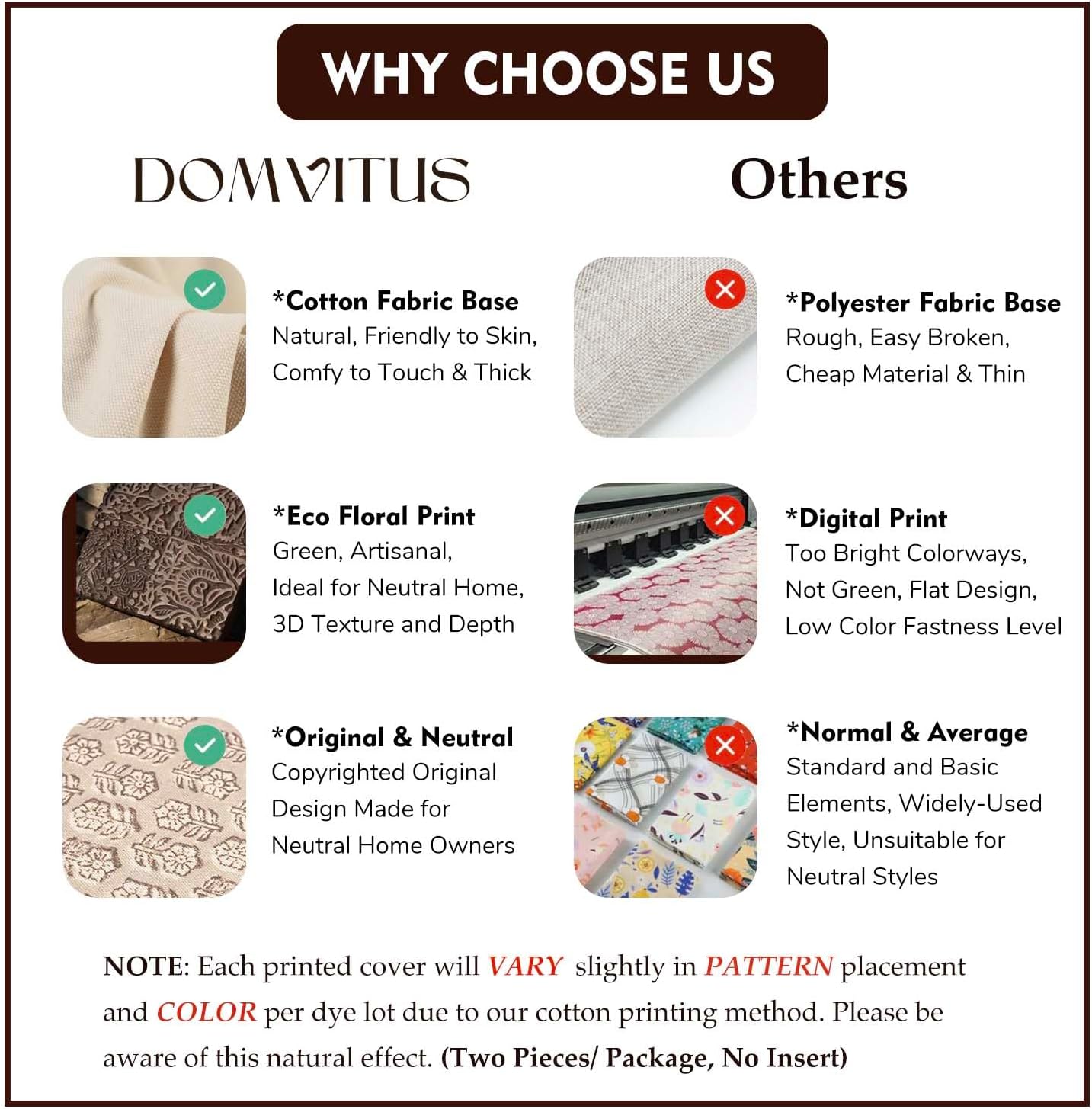 DOMVITUS Floral Pillow Covers Set of 2, Throw Pillow Covers 18x18, Floral Print Neutral Accent Decorative Pillow Covers for Living Room, Bed, Cognac Brown