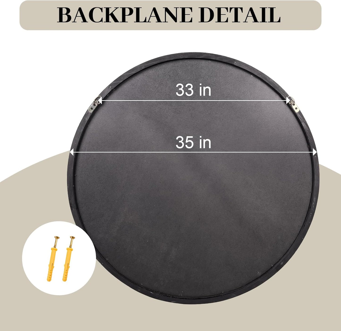 35" Round Wood Mirror, Rustic Circle Wall Mirror with Beveled, Wooden Round Mirror for Wall Decor, Decorative Wall-Mounted Mirror for Entryway, Living Room, Washed Black Frame