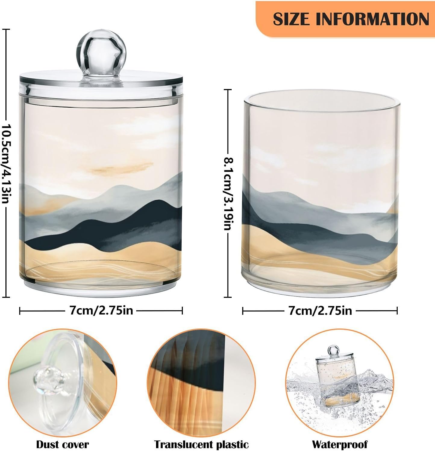 2 Pack Qtip Holder Organizer Dispenser Marble Mountain Bathroom Storage Canister Cotton Ball Holder Container for Cotton Pads/Swabs/Floss