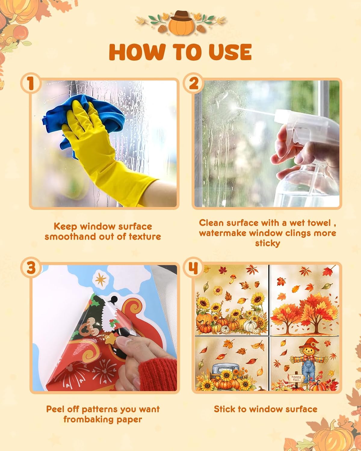 Fall Window Clings - 9 Sheets 116 Pcs Fall Decorations for Autumn Thanksgiving Harvest Home Party, Pumpkin Leaves Truck Maple Sunflowers Stickers for Glass, Double-Sided Static Window Decals