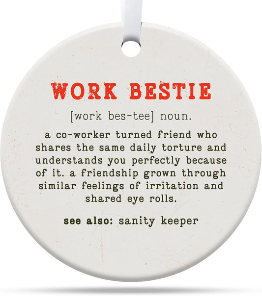 Friendship Gifts for Women, Best Friend, Funny, Work Besties, Sister, Friend Ornaments for Women, Ceramic Christmas Ornaments (Work Besties)