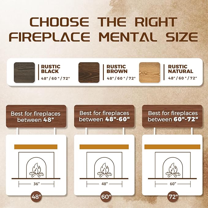 48x7x3 Fireplace Mantel - Solid Rustic Wood - Wall Mounted Floating Shelf with Invisible Heavy Duty Steel Bracket (Natural Wood)