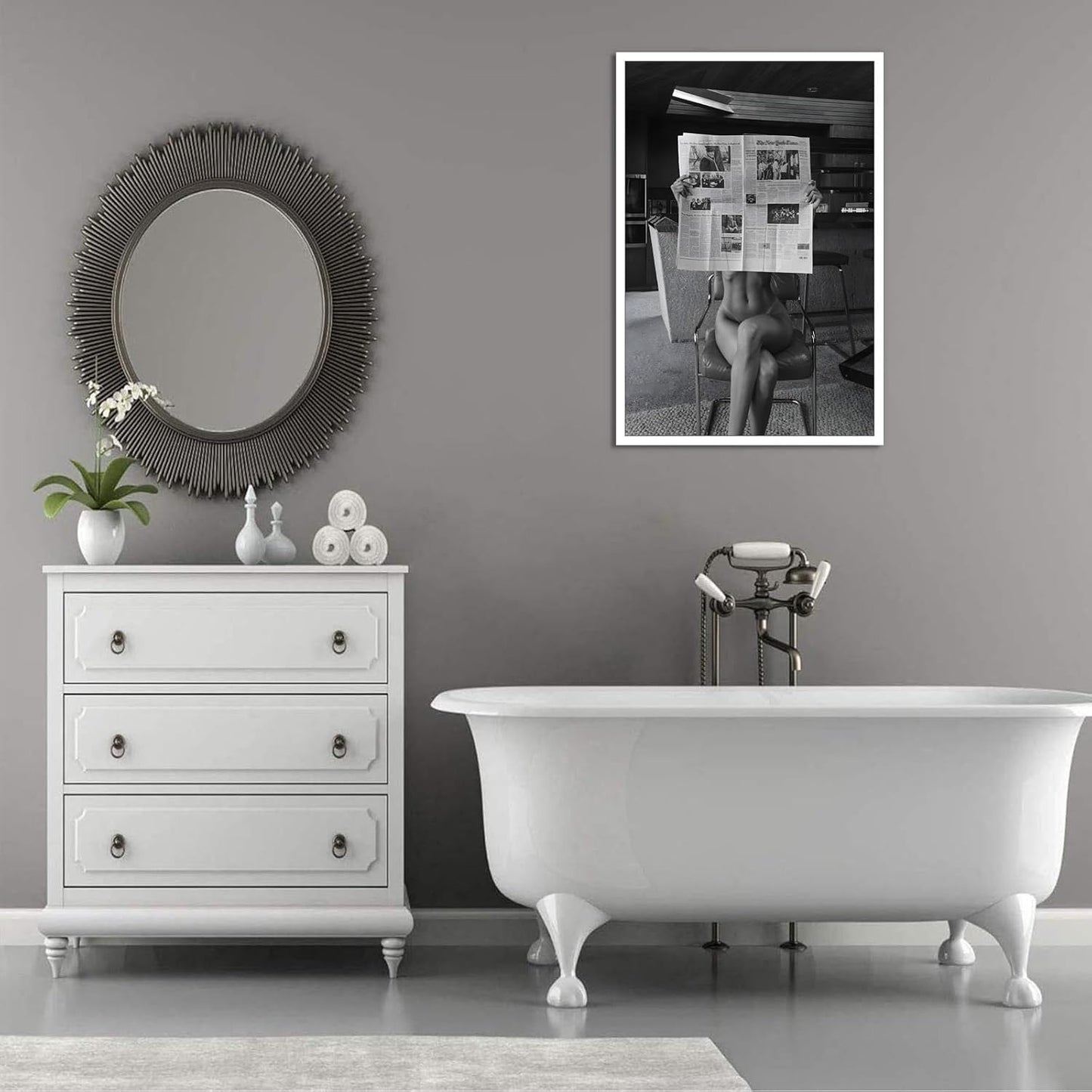 Liyark Sexy Glamorous Reader Poster Feminist Art Black and White Preppy Canvas wall art Retro Room Aesthetic Newspaper prints painting Trendy Naked Women Art wall decor 12x16in Unframed