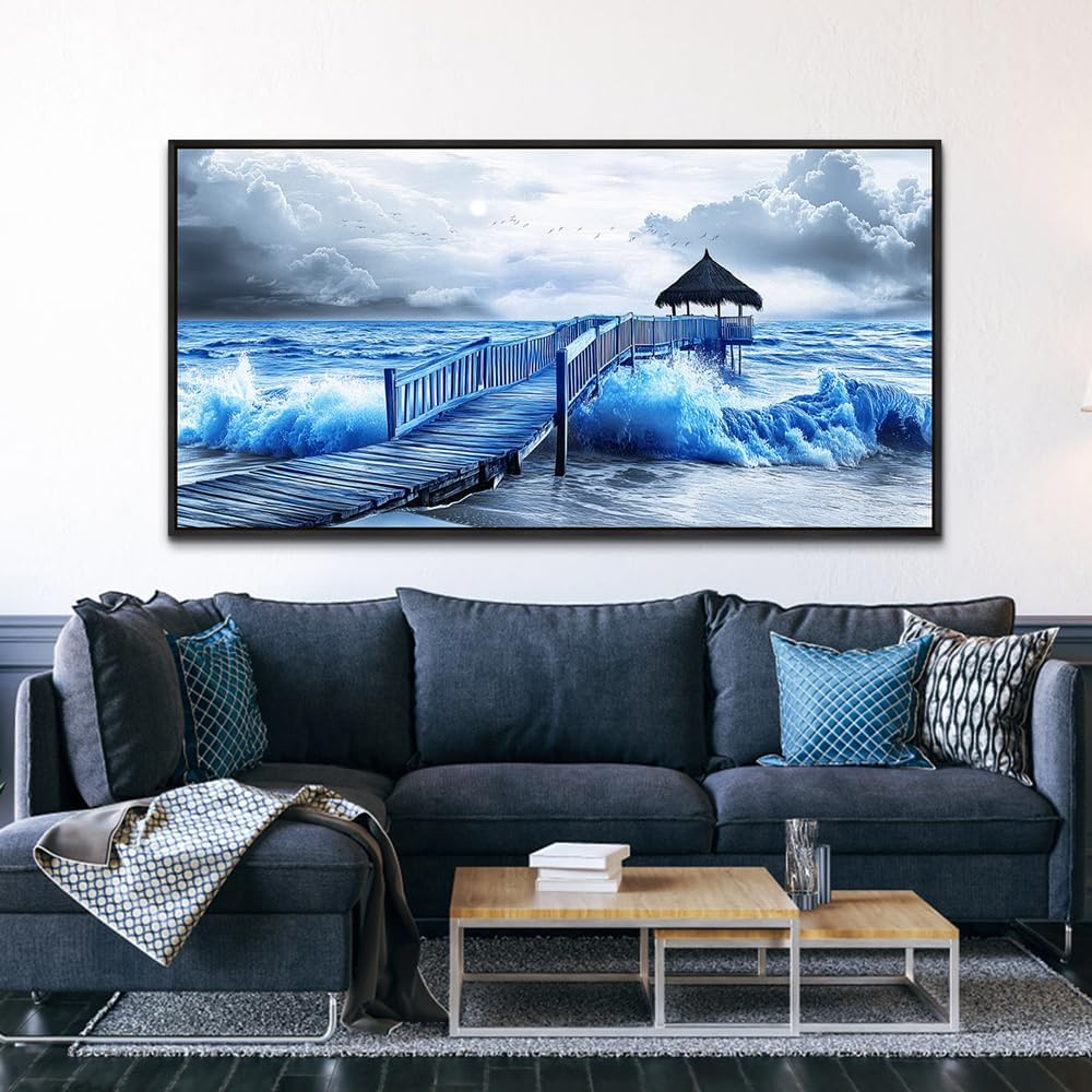 ZUITINGHUA Black Framed Canvas Wall Art For Living Room Large Wall Decor For Office Bedroom Decoration Ocean Landscape Pictures Black And White Paintings Artwork Mural Aesthetic Home Decor 30x60 In