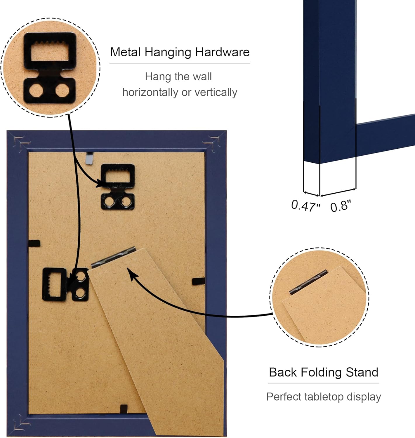 4x6 Picture Frame Set of 4, 4 x 6 Wood Photo Frames with Mat for 3.5x5, Natural Wooden Frame with Real Glass Cover for Wall and Tabletop Display,Blue