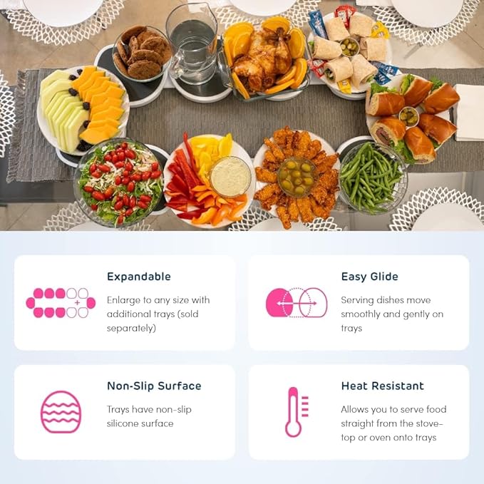 Full Set - Greige - The First Patented Lazy Susan Turntable Expandable for Rectangular & Oblong Tables - Kitchen & Dining Tables - Great Gift! Parties & Gatherings.