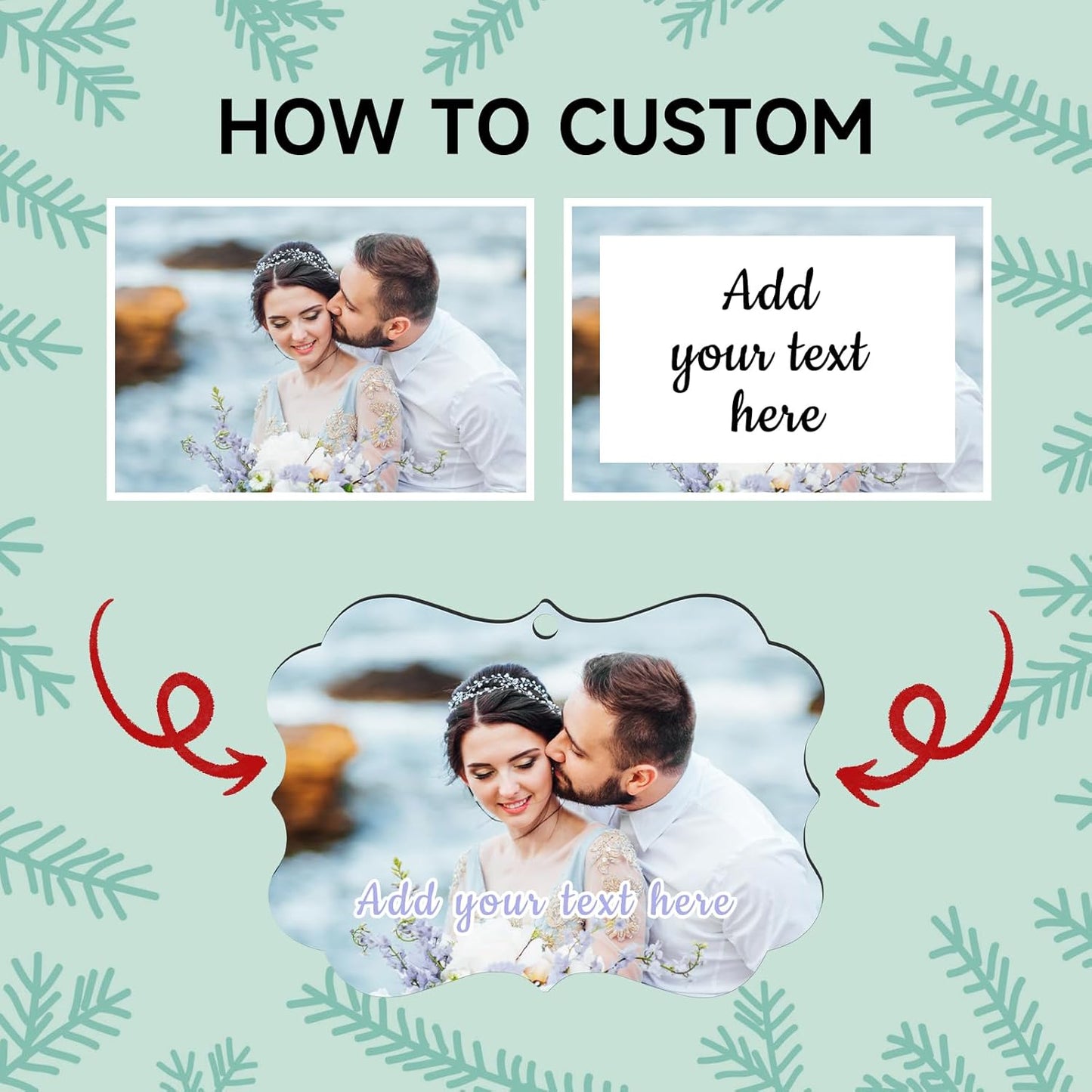 2 Pack Personalized Christmas Ornaments 2025 Wood Custom Photo Text Hanging Ornament for Christmas Tree Decorations, First Christmas Engaged/Married, New Home, Baby's First Christmas, Memorial