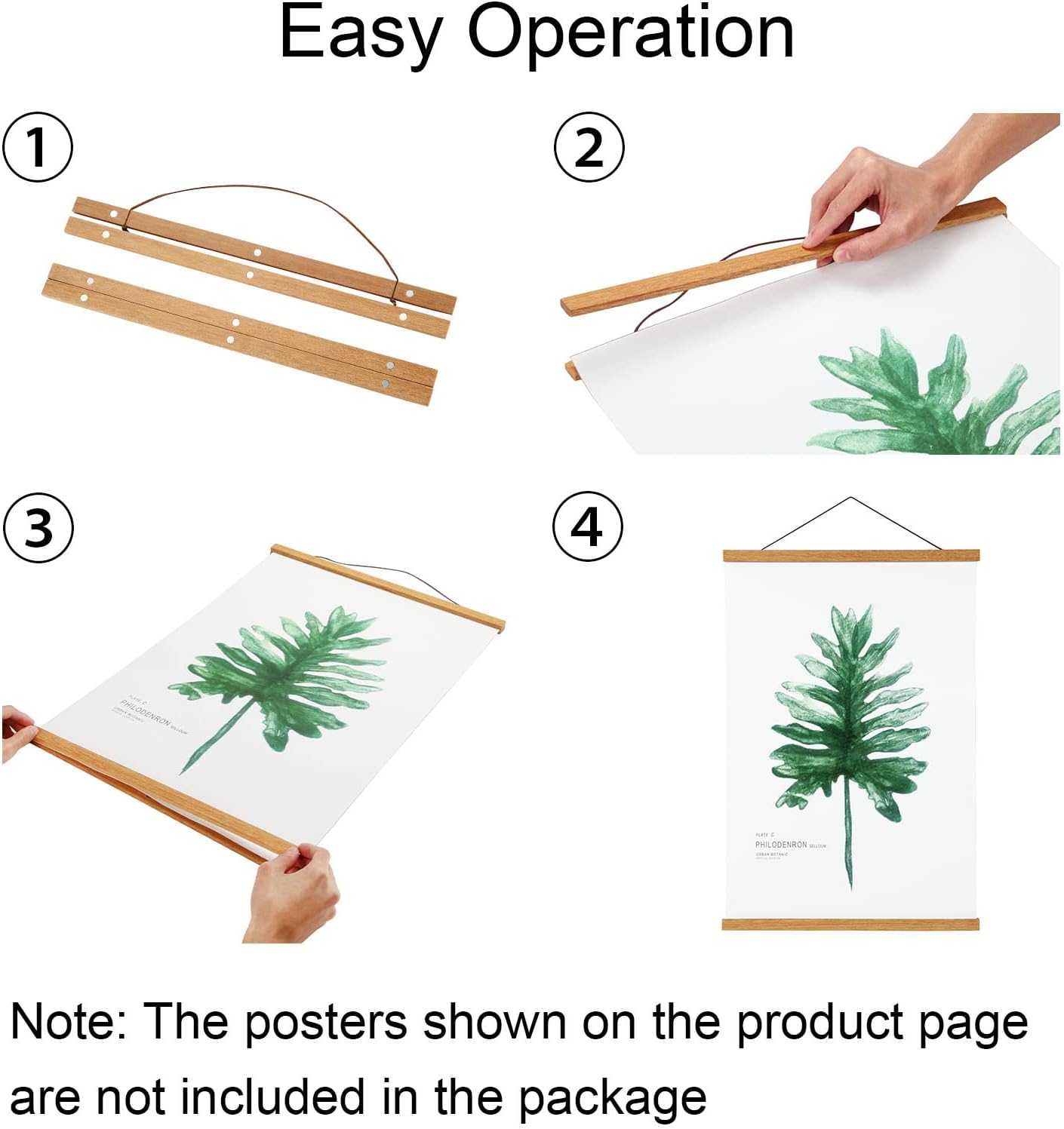 FALAMON Magnetic Poster Hanger Frame, 11x14 11x17 11x22 Teak Wood Magnet Poster Frame for Posters, Prints, Photos, Pictures, Maps, Scrolls, and Canvas Artwork