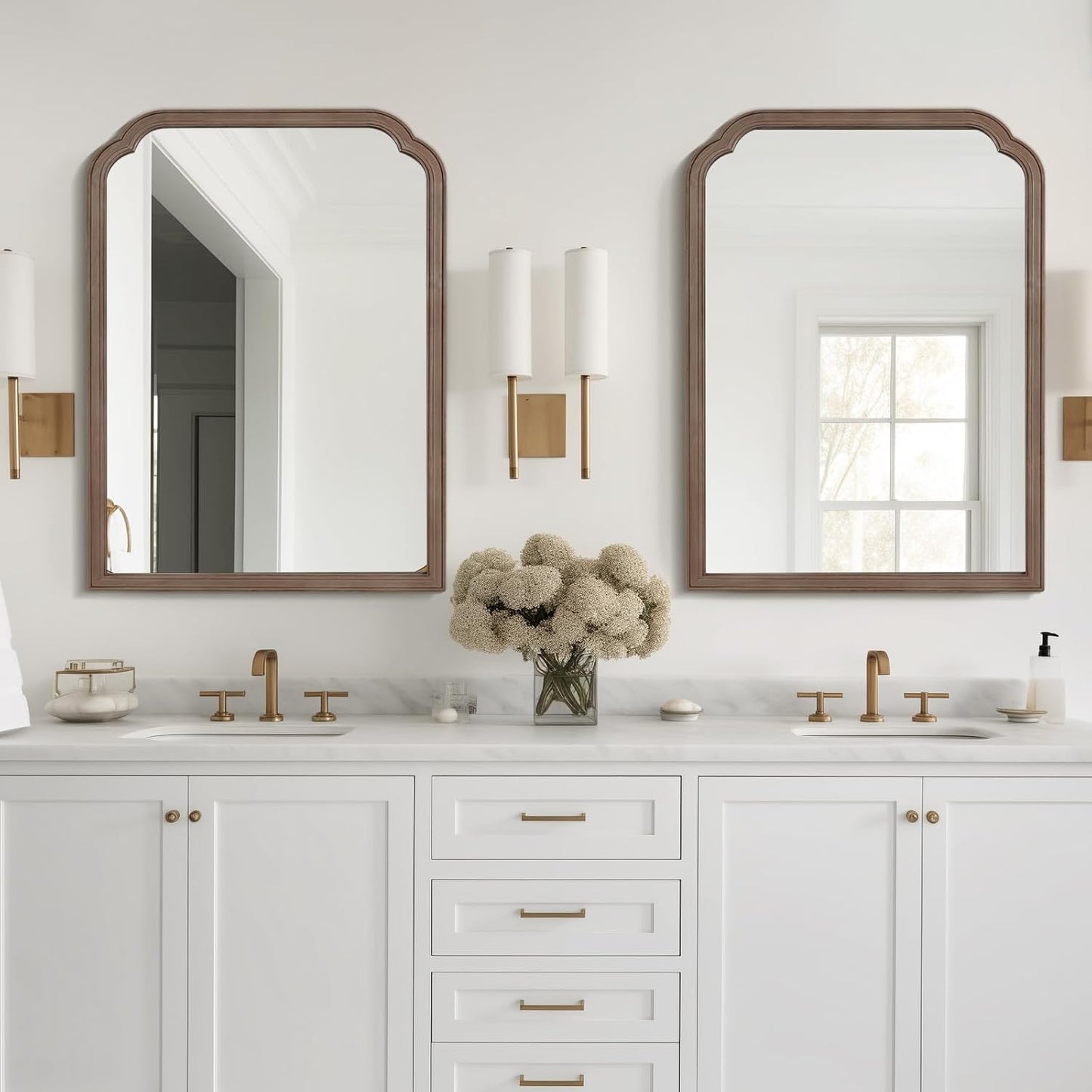 WallBeyond 30" x 40" Wood Bathroom Mirror for Wall Mounted, Rustic Rounded Corner Vanity Mirror for Entryway, Living Room or Bedroom Home Decorative [30" x 40" Walnut]