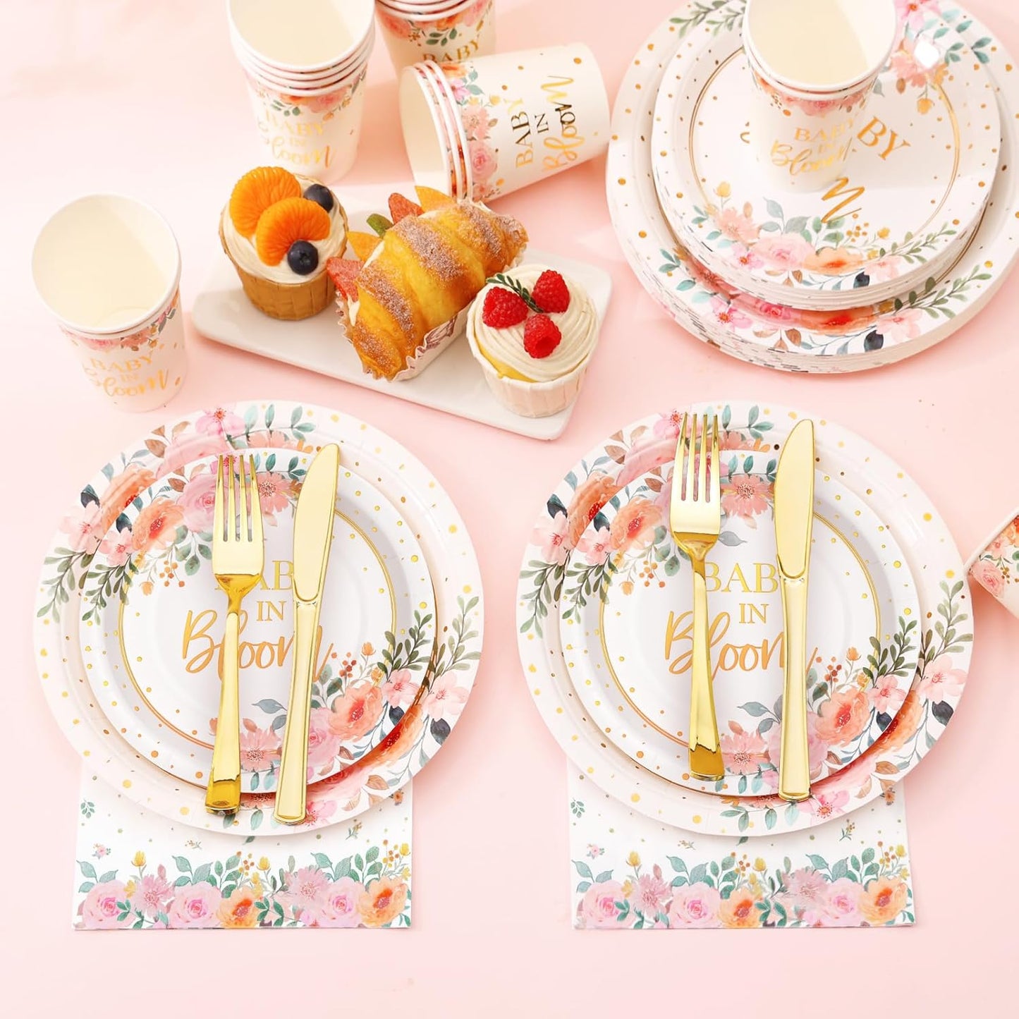 169 Pcs Baby in Bloom Baby Shower Decorations for Girl , Its a Girl Baby Shower Plates and Cups and Napkins Sets, Pink Floral Plates Serves 24, Spring Summer