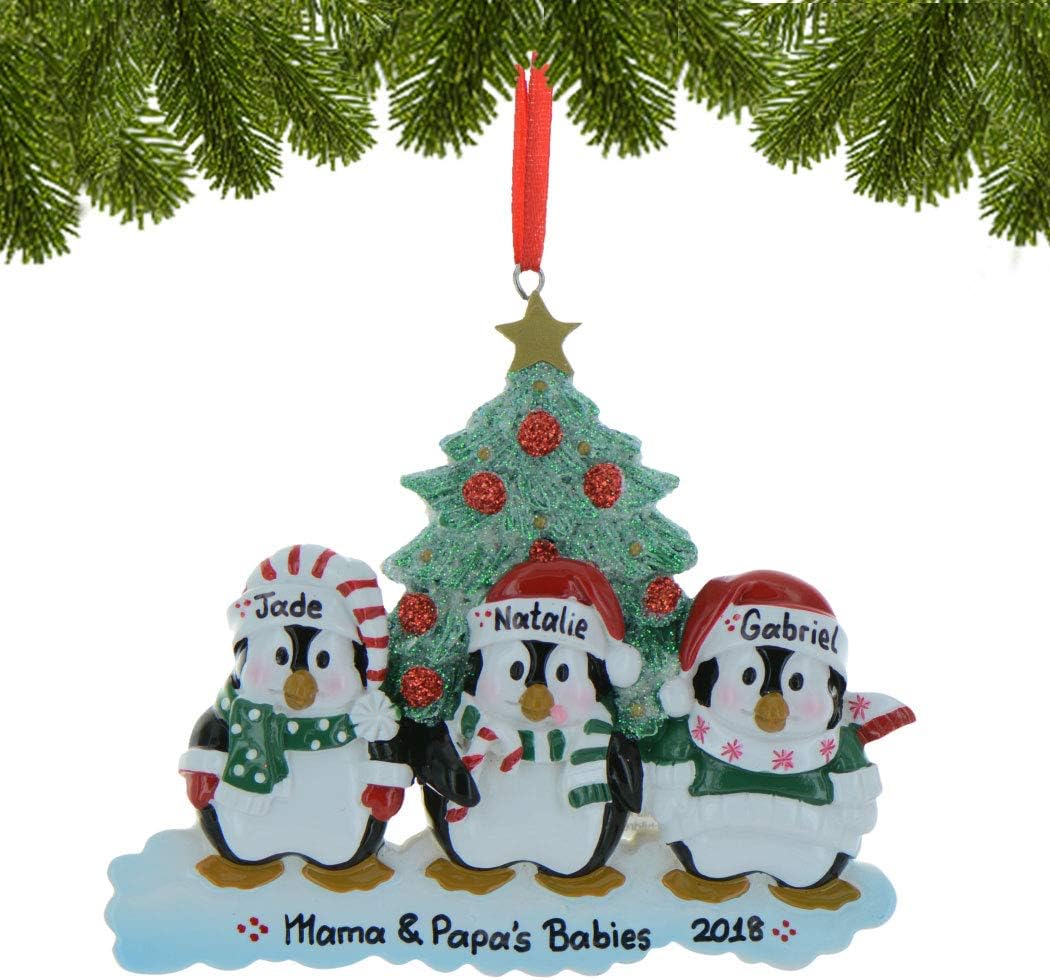3D Scarves Penguins Family of 3 Christmas Ornament 2025 Personalized Family Christmas Ornaments 2025 | Winter Snow Personalized Tree Ornaments Customizable Gifts Santa Hat Penguin of Three Ornament