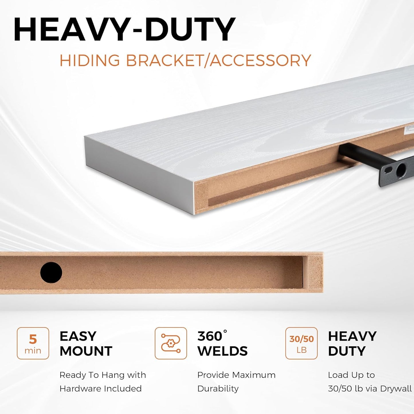 Fun Memories 32Inch Floating Shelves for Wall 2 Pack Wood Shelves for Kitchen, Bathroom, Bedroom Wall Mounted Rustic Wood Floating Shelf with Invisible Brackets for Books, Storage, Decor, White