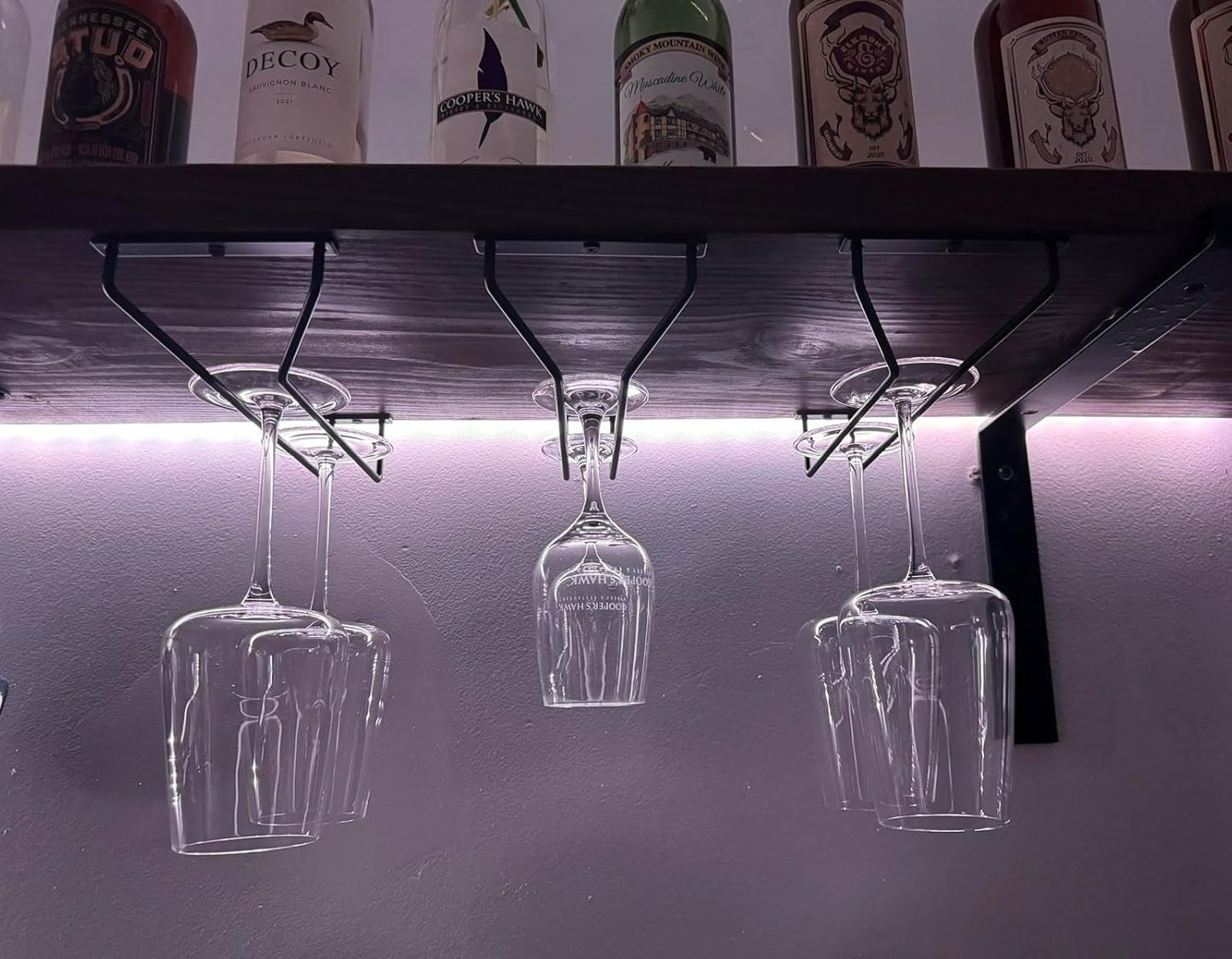 10.8 Inch Black Wine Glass Rack, Under Cabinet Wine Glass Holder Stainless Steel Stemware Rack - Hanging Stemware Holder for Cabinet Kitchen Bar, Set of 2