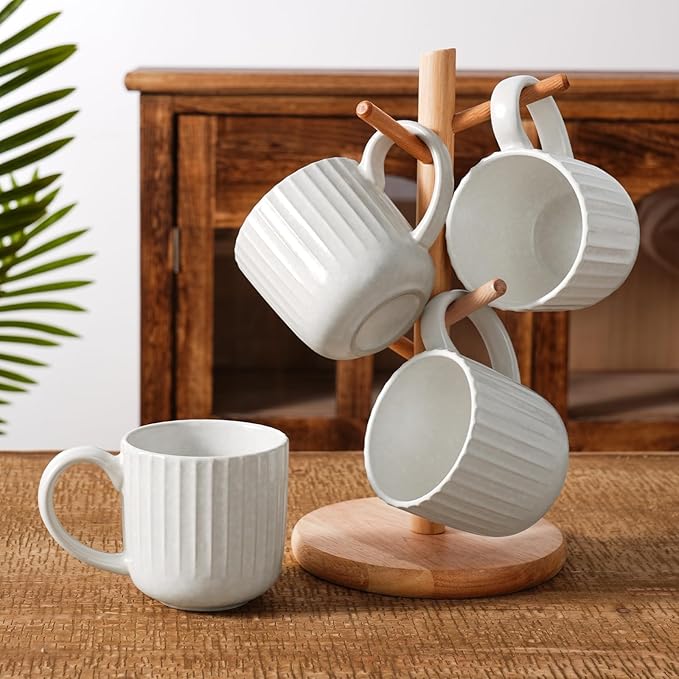 famiware Coffee Mugs Set of 4, Starlight 11 oz Mug Cup Set with Handle for Coffee, Tea, Cocoa, Milk - Ceramic Stoneware Mug Set, Matte White