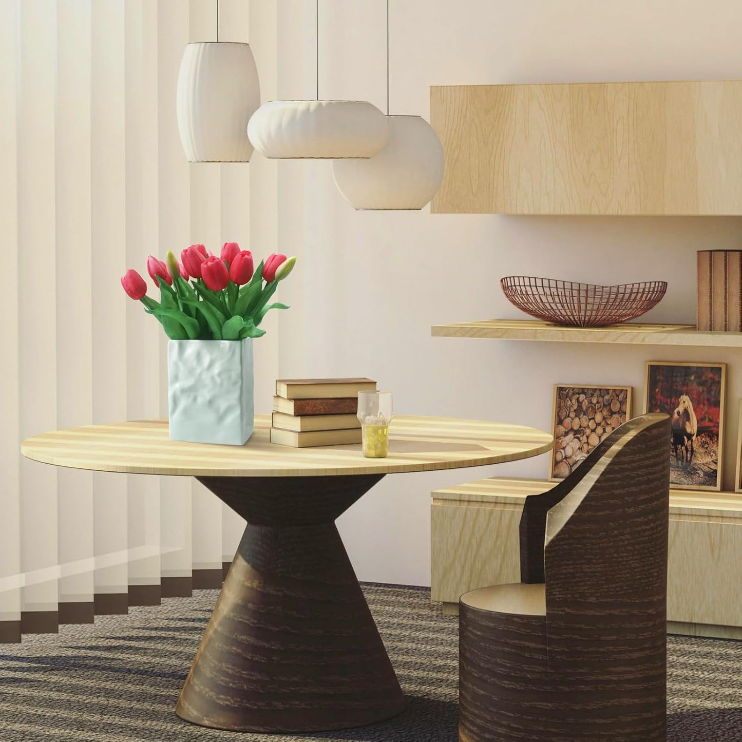 15pcs Artificial Tulips Flowers, Fake Tulips Real Touch, Faux Latex Bouquets, for Party Wedding Home Room Decoration (Rose Red)