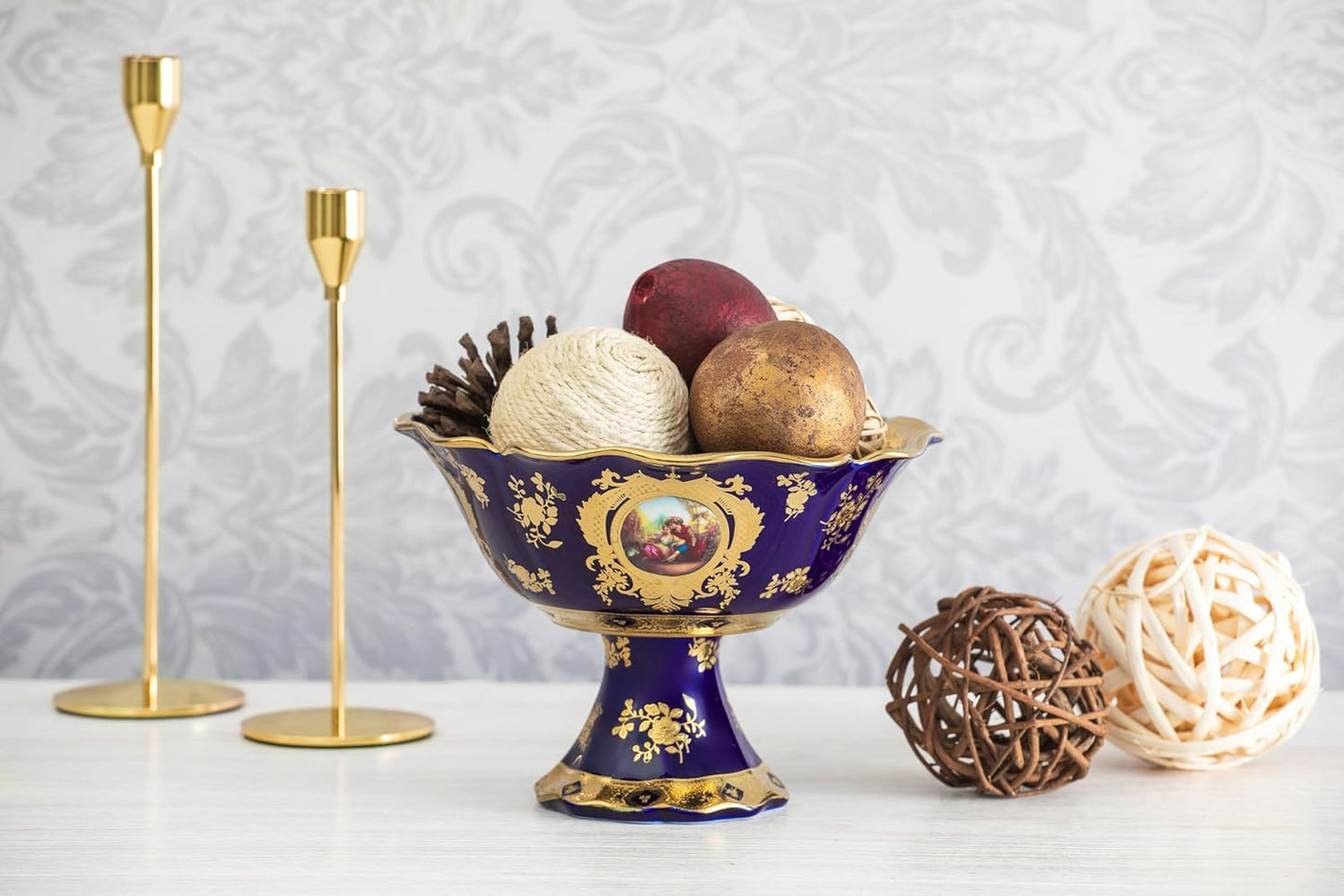 Vintage Fruit Bowl - 6 x 8 inch Luxurious Home and Kitchen Decor - Ceramic Fruit Basket, Dining Table Centerpiece, Candy Dish, Pasta, Salad, Key Bowl - Hosting Essentials