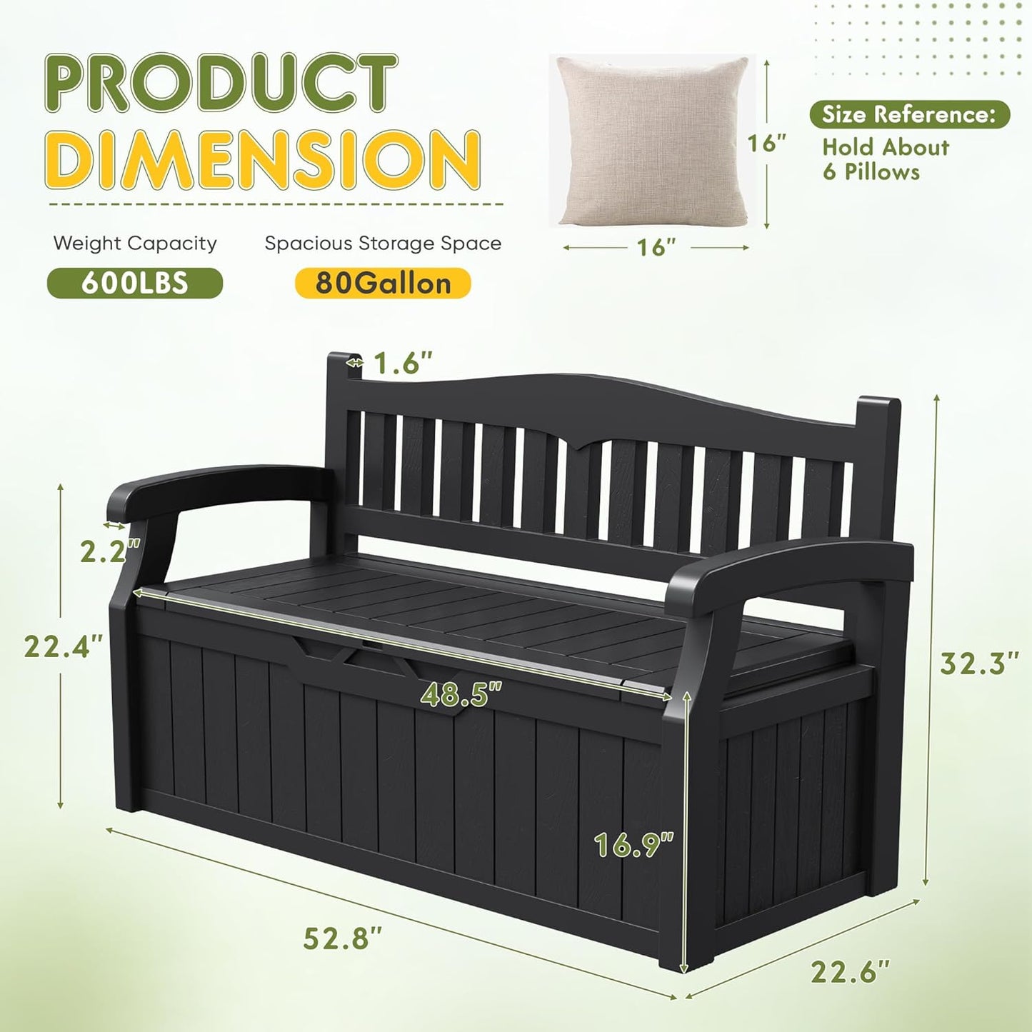 Greesum 80 Gallon Storage Bench Outdoor Deck Box with Armrest, Patio Furniture,Lockable, Waterproof and UV Resistant, Suitable for Garden, Pool, Black