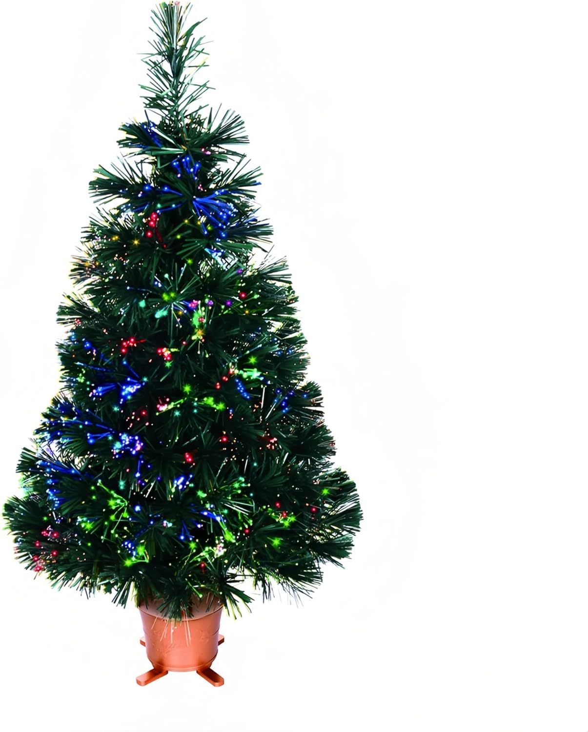 32 inch Green Pre-lit Small Fiber Optic Christmas Tabletop Tree with Gold Pot and Adaptor