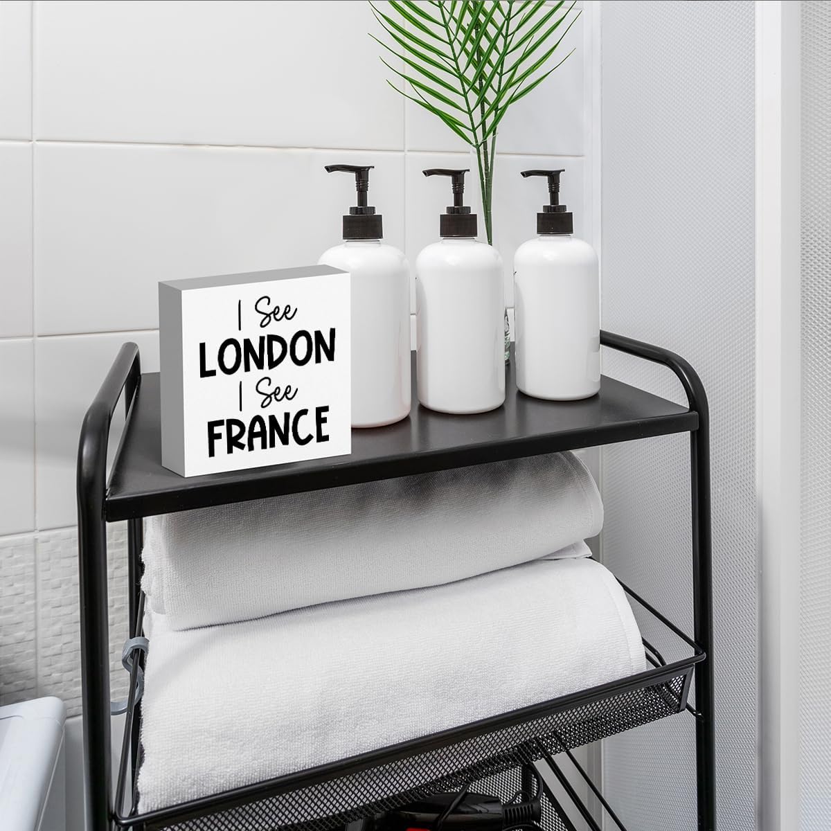 Funny Bathroom Decor, Funny Bathroom Wall Art, Black and White Bathroom Decor, Cute Bathroom Decor, Bathroom Decor for Shelves, Wooden Box Decor Sign for Home Farmhouse Office Living Room Desk Table