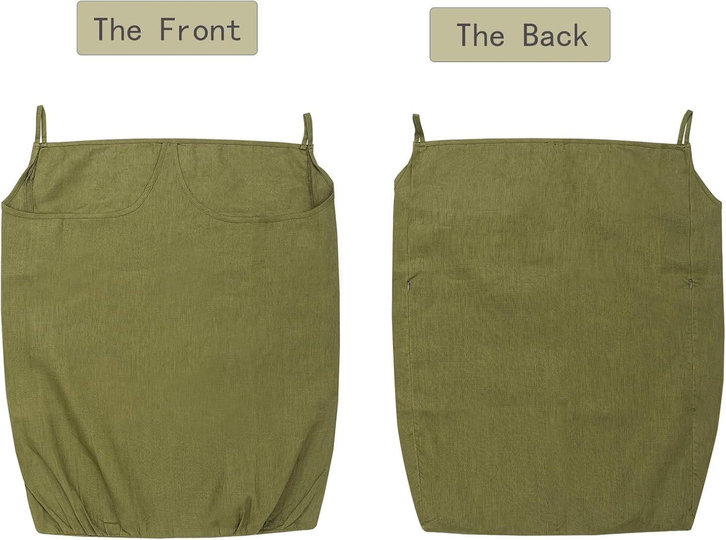 100% Pure Linen Dual Hanging Laundry Bag with 2 Deep Pocket and 2 Side Zipper 20x27in, Over The Door Laundry Hamper Space Saving Hampers for Dirty Clothes Home Travel, Green