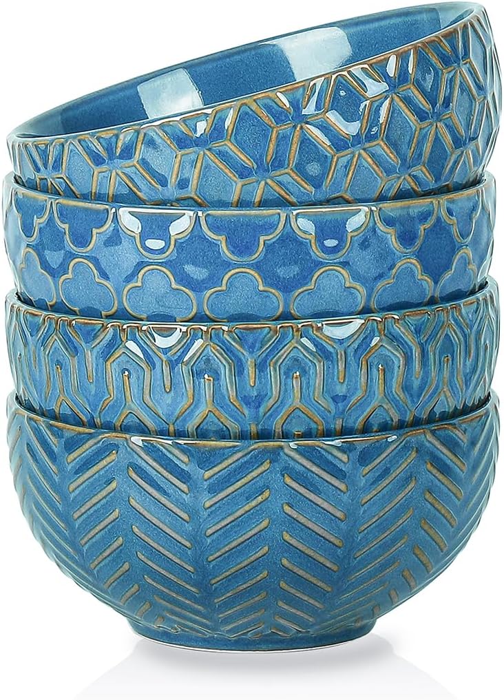 Sureasy Ceramic Cereal Bowls Set of 4-25 oz Blue Soup Bowls for Kitchen, Perfect for Soup, Pasta, and Salad, Microwave & Dishwasher Safe