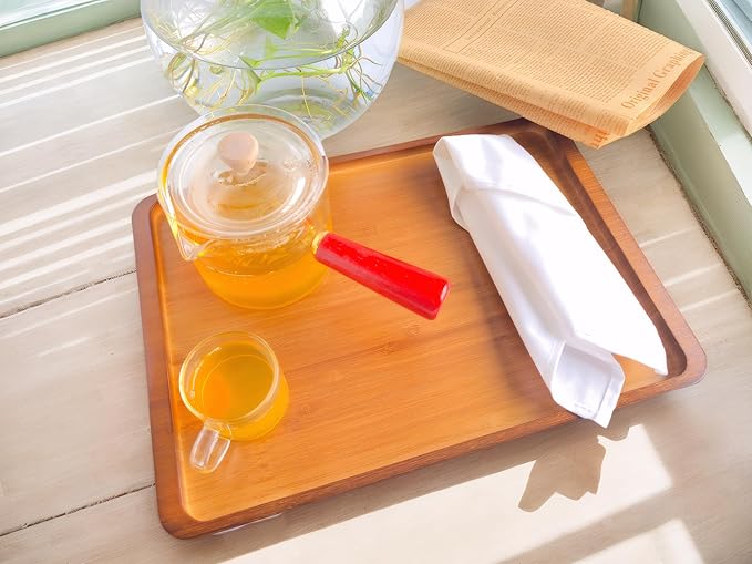 Bamboo Serving Tray – Two Sizes for Breakfast, Tea, Coffee & Snacks – Eco-Friendly Wooden Tray for Bed, Kitchen, Coffee Table, or Decorative Use