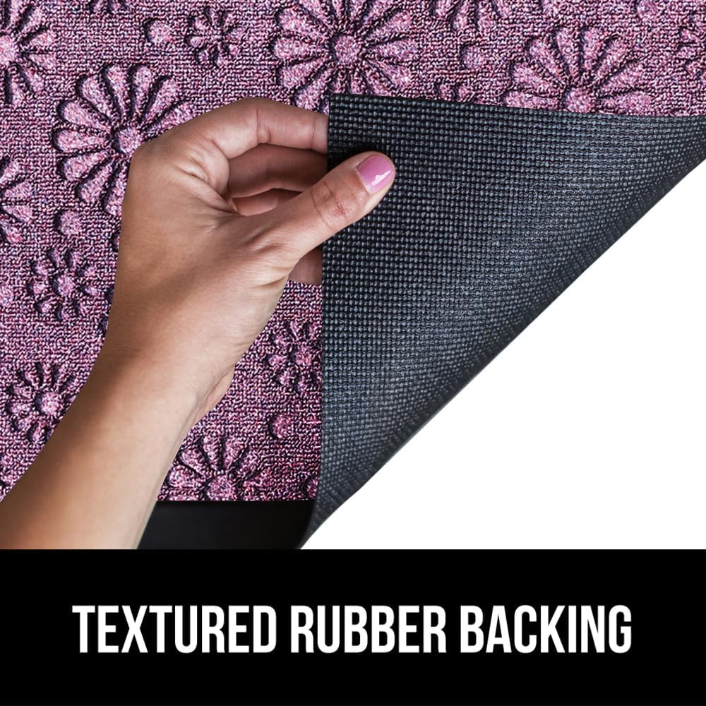 GORILLA GRIP 100% Waterproof All-Season WeatherMax Doormat, 23x35, Durable Natural Rubber, Stain and Fade Resistant, Low Profile, Indoor Outdoor Doormats, Easy Clean Entry Mat, Purple Confetti Daisy