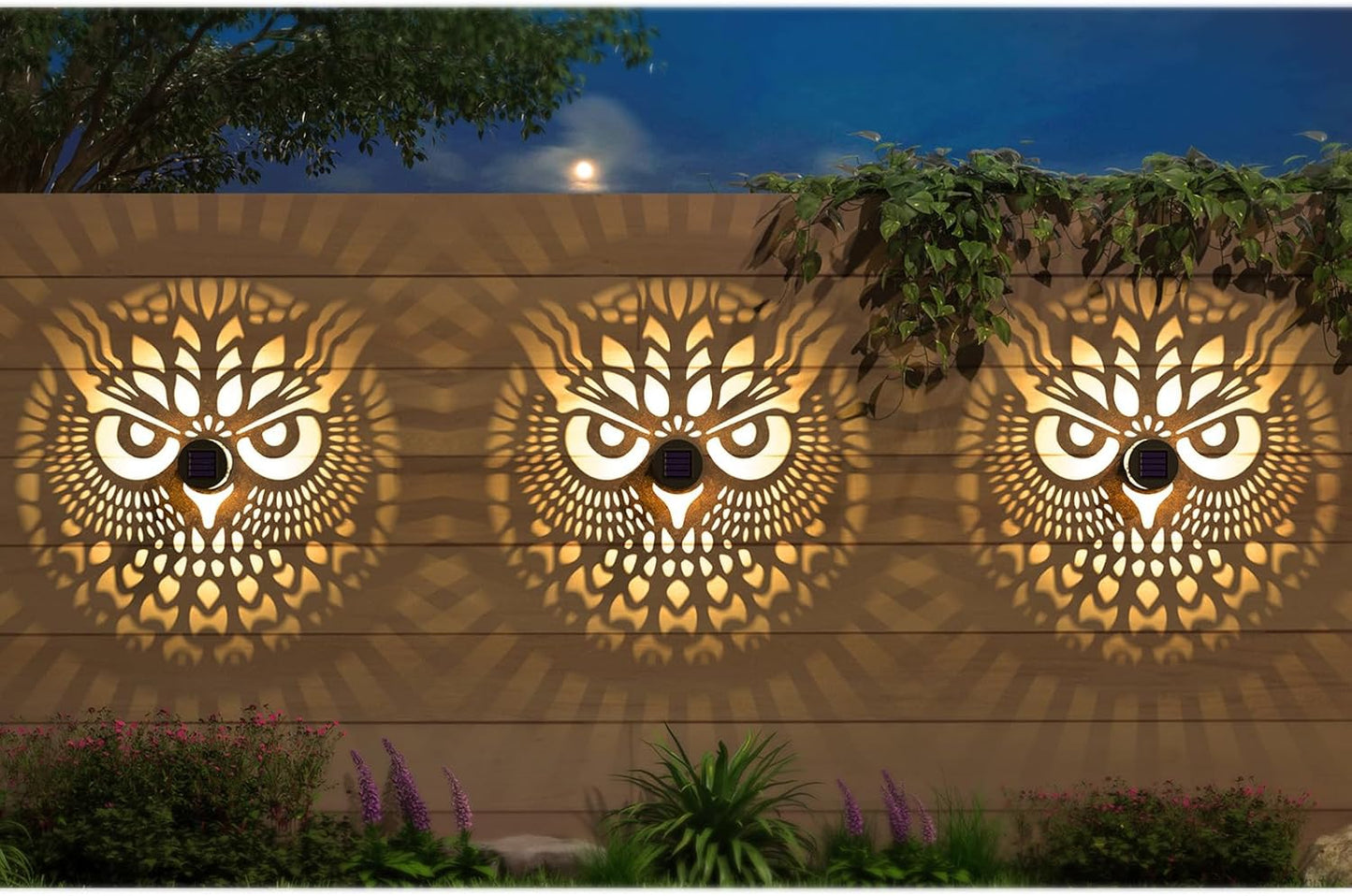 4 Pack Solar Fence Lights Metal Solar Powered Outdoor Wall Deck Step Lights Owl Theme Waterproof Fence Light for Garden Post Patio Backyard Yard Decor, Gardening Gifts for Women Mom Grandma