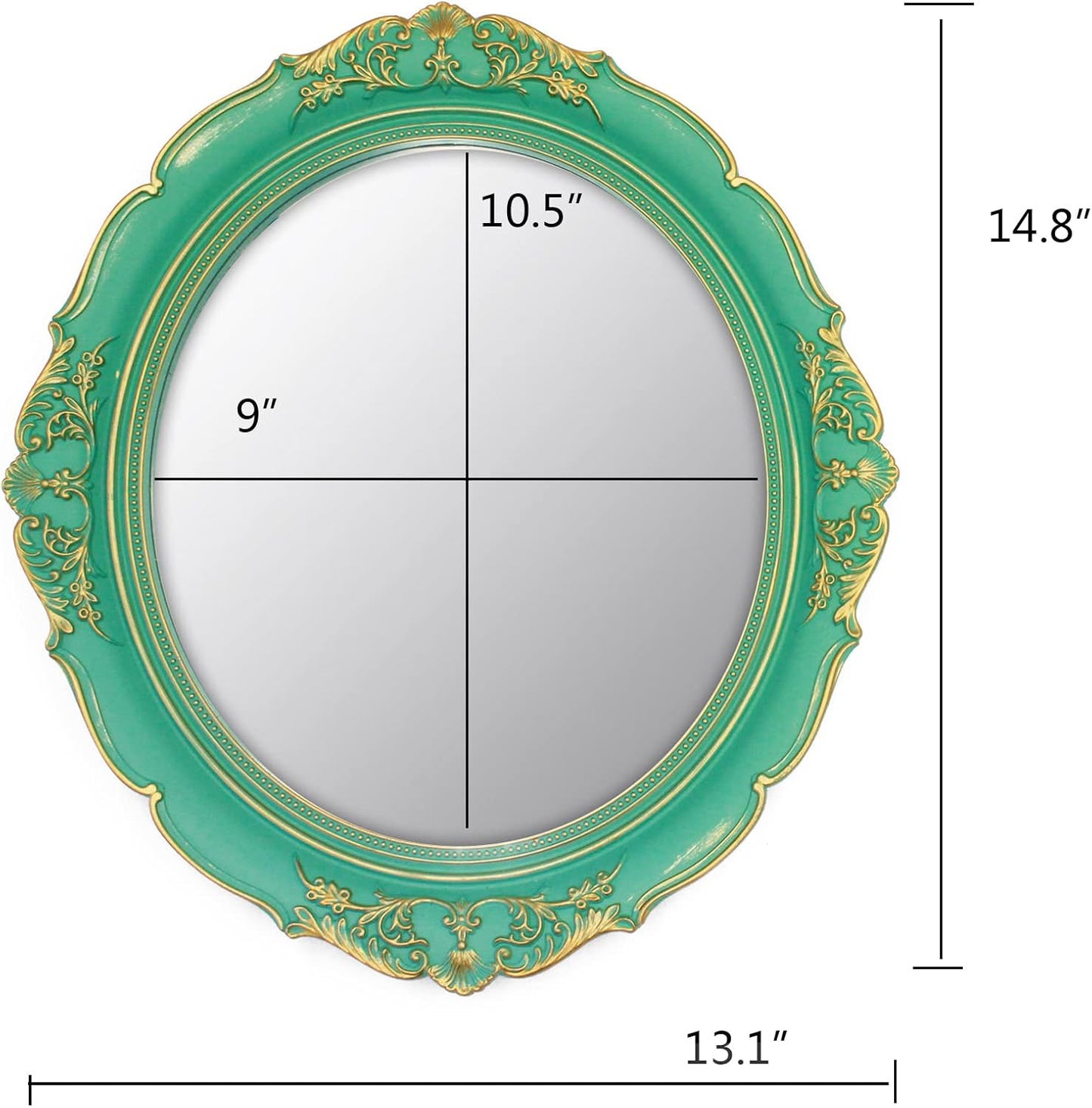 Vintage Decorative Wall Mirror 14.8 x 13.1 Inch Oval Mirror （Green）