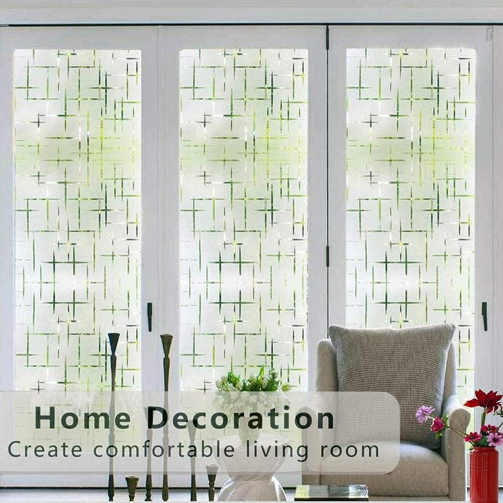 Finnez Frosted Window Film Non-Adhesive, Frosting Privacy Film for Glass Windows, Self Static-Cling Decorative Window Cling for Home Office UV Protection Cross Pattern 17.5 x 78.7 inches
