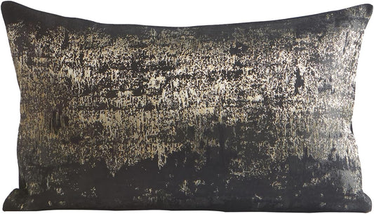THE-TINOART Black & Gold Modern Luxury Pillow Cover 12x20 - Jacquard Embroidery with Metallic Thread, Reversible Decorative Throw Pillow Cover for Sofa/Bed, Velvet Backing