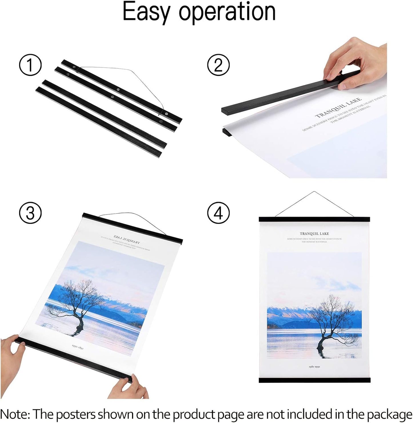 FALAMON Magnetic Poster Hanger Frame, 16x20 16x24 16x22 Teak Wood Magnet Poster Frame for Posters, Prints, Photos, Pictures, Maps, Scrolls, and Canvas Artwork(Black, 16")